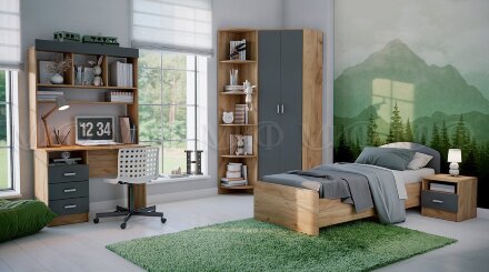 Тумба прикроватная Мартина, графит/дуб крафт 